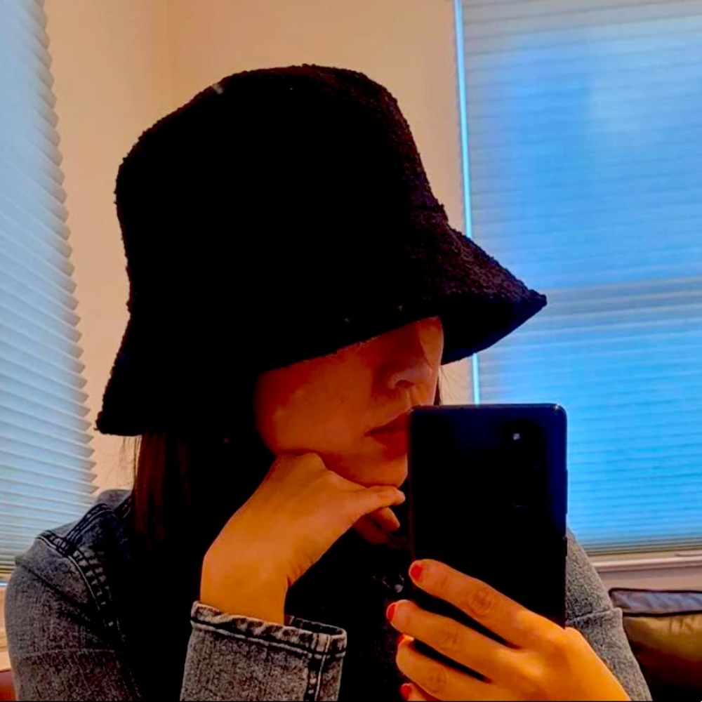 Reversible black sherpa/corduroy bucket hat